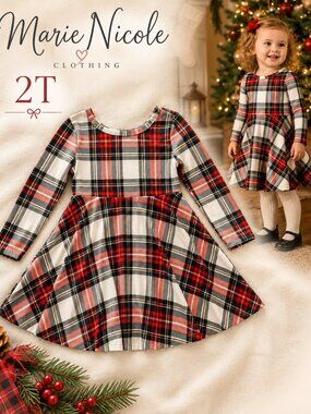 Marie Nicole Girls 2T Plaid Christmas Dress Red Black Holiday Twirl